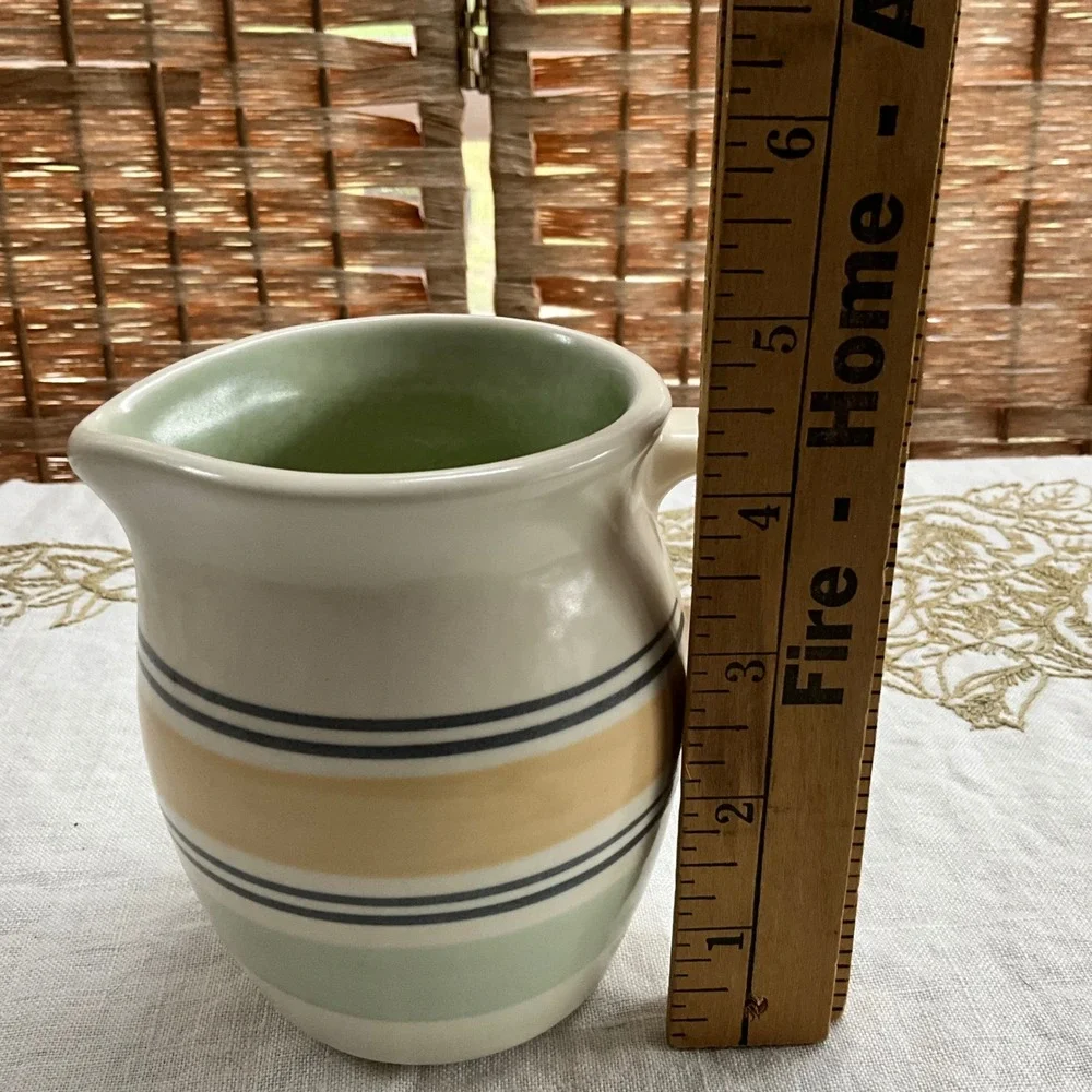 Pfaltzgraff Striped‎ Stoneware Pitcher Creamer Green Yellow Blue Mexico 4.5
